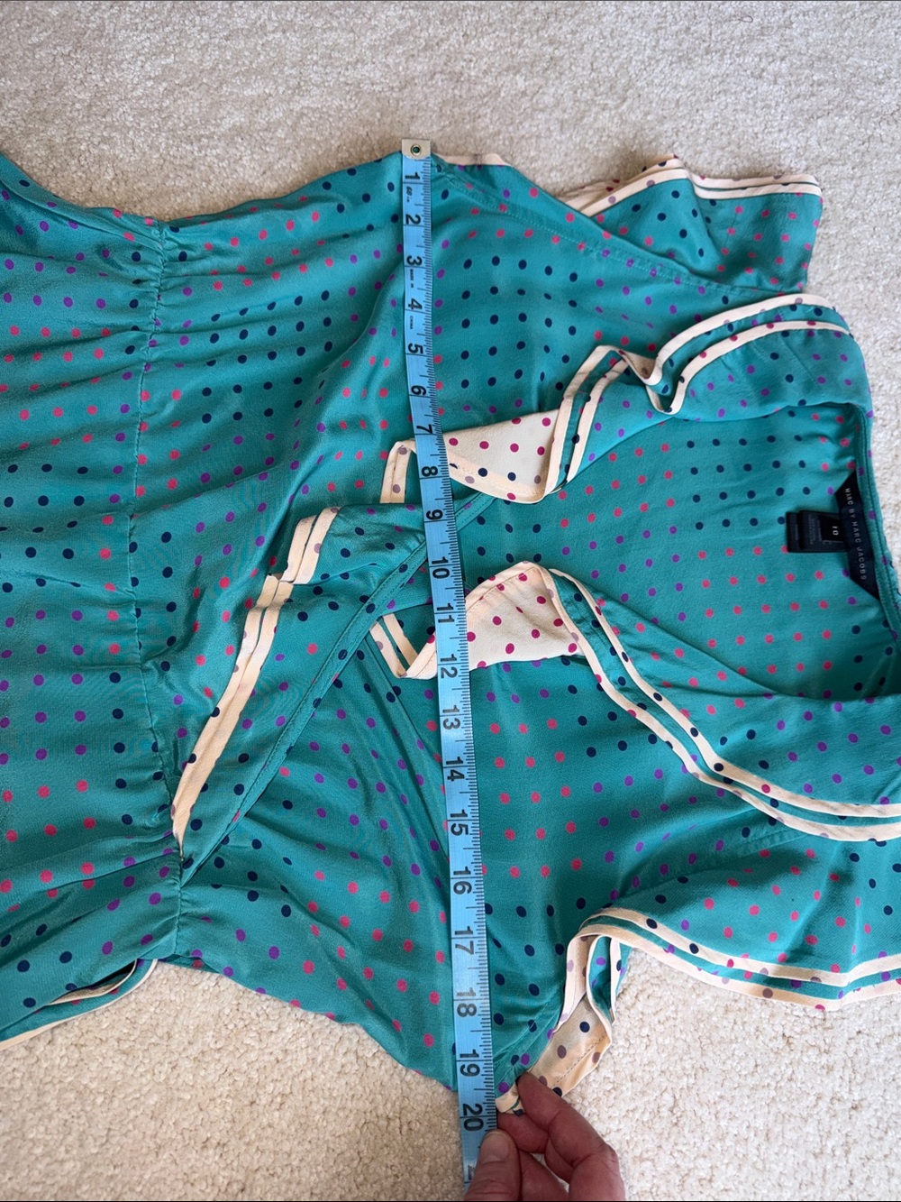 Marc By Marc Jacobs 💯 silk Teal Polka Dot Ruffle Wrap Top - Picture 9 of 11